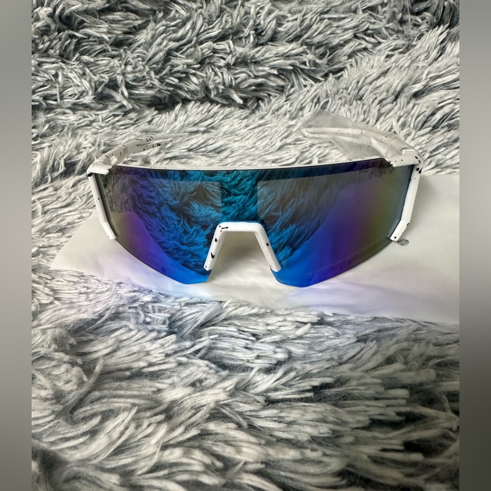 White Sunglasses with Blue Reflective Lenses